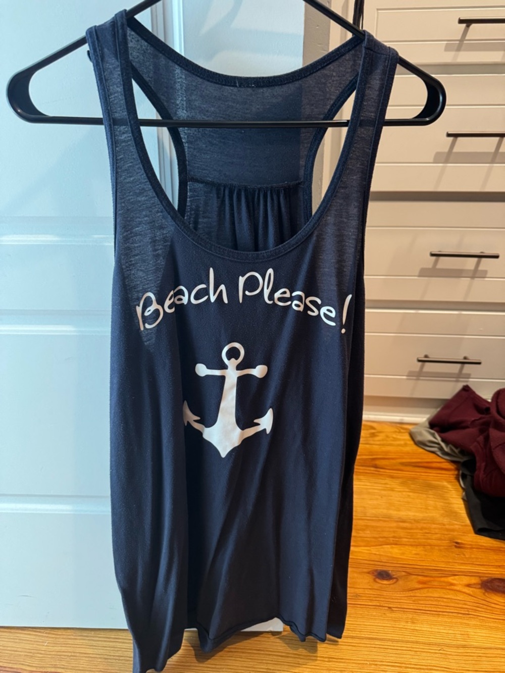 Beach Please! Anchor Graphic Navy Tank Top